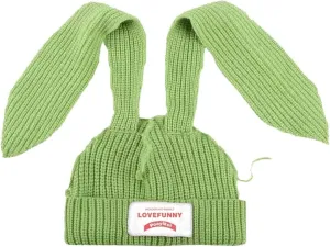 Knit Beanie Hats Cute Bunny Long Ears Grunge Hat Fluffy Winter Cap Warm Knit Rabbit Crochet Outdoor Slouchy Hat