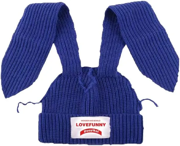 Knit Beanie Hats Cute Bunny Long Ears Grunge Hat Fluffy Winter Cap Warm Knit Rabbit Crochet Outdoor Slouchy Hat
