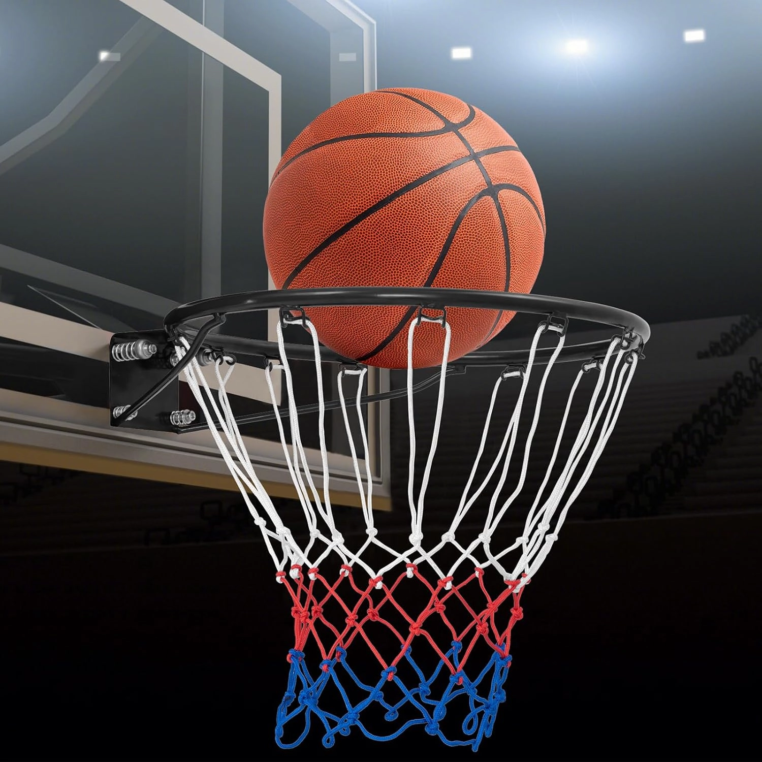 KOTEK 15"/18" Basketball Rim, Wall Door Mounted Basketball Hoop Replacement with All Weather Net, Basketball Rim Goal for Indoor Outdoor Driveway Garage Backyard