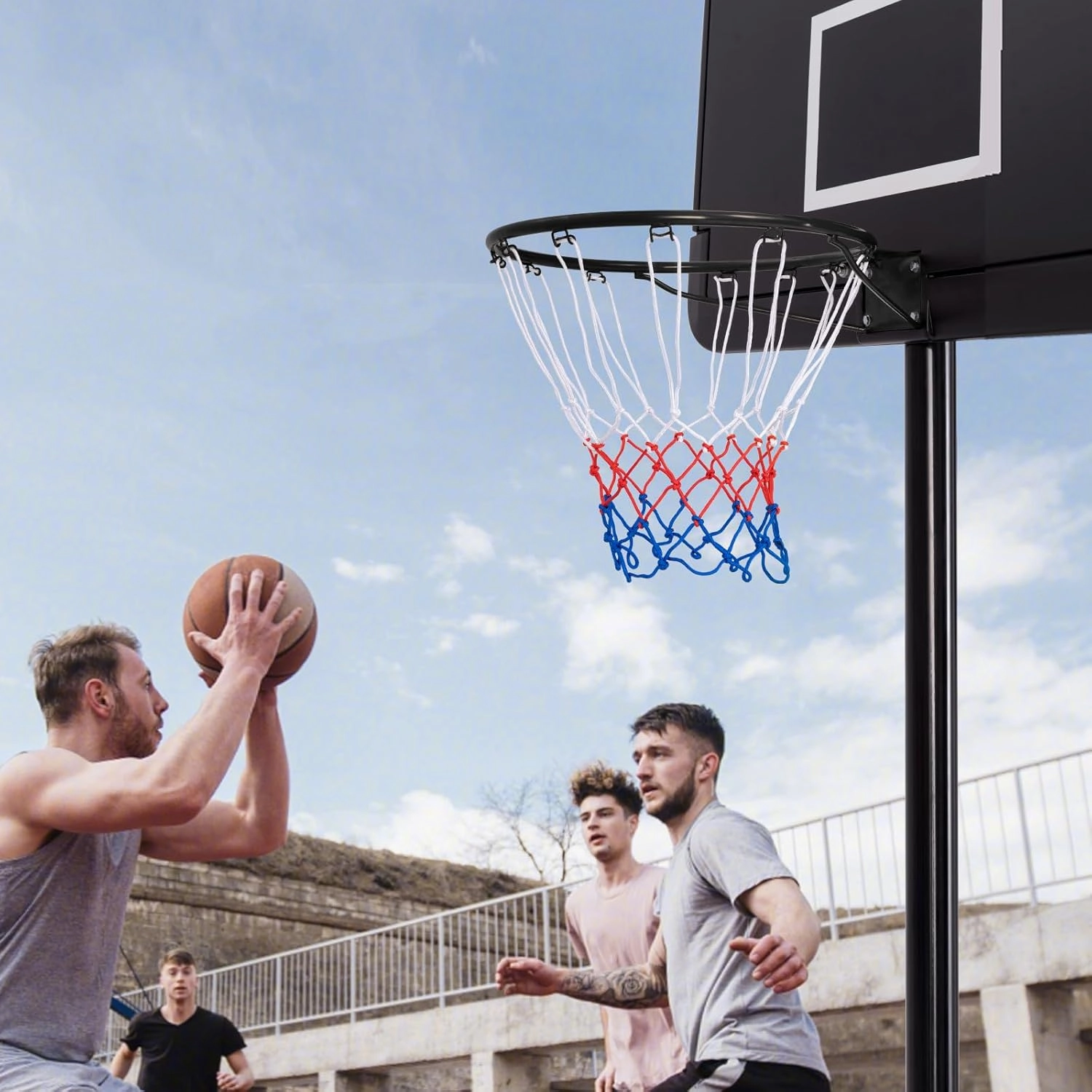 KOTEK 15"/18" Basketball Rim, Wall Door Mounted Basketball Hoop Replacement with All Weather Net, Basketball Rim Goal for Indoor Outdoor Driveway Garage Backyard