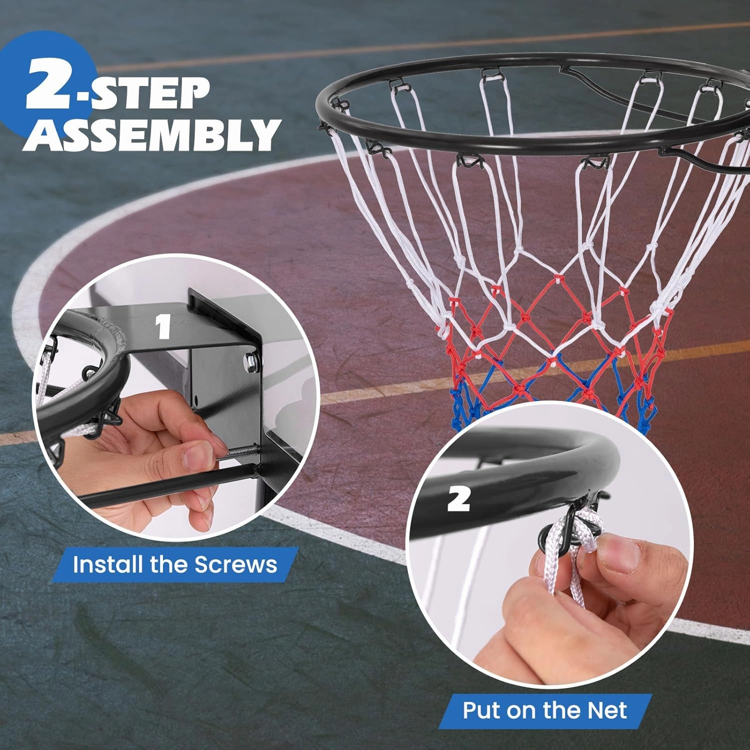 KOTEK 15"/18" Basketball Rim, Wall Door Mounted Basketball Hoop Replacement with All Weather Net, Basketball Rim Goal for Indoor Outdoor Driveway Garage Backyard