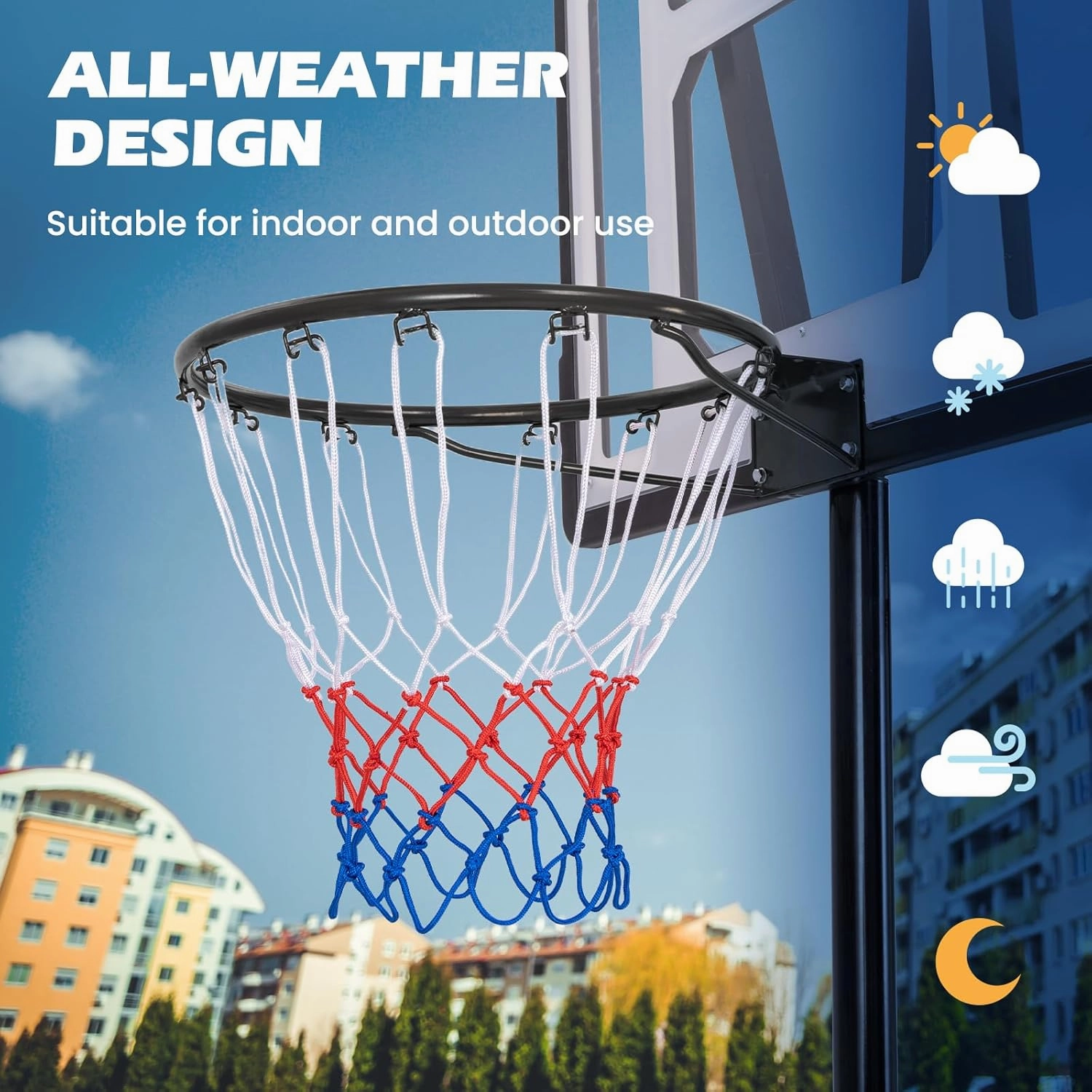 KOTEK 15"/18" Basketball Rim, Wall Door Mounted Basketball Hoop Replacement with All Weather Net, Basketball Rim Goal for Indoor Outdoor Driveway Garage Backyard