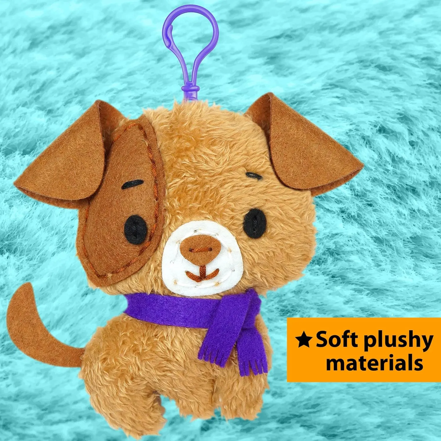 KRAFUN Unicorn Sewing Keyring Kit for Kids Age 7 8 9 10 11 12 Learn Art & Craft, Includes 6 Stuffed Animal Bear, Dog, Rabbit, Raccoon, Owl Dolls, Instruction & Felt Materials