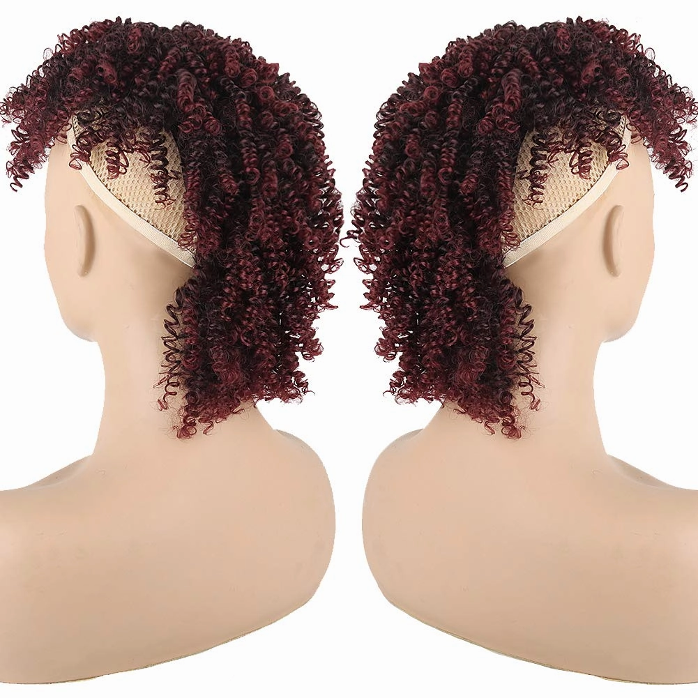KRSI Women's Synthetic Red Wine Spring Curly Mohawk Wig with Bangs and Ponytail