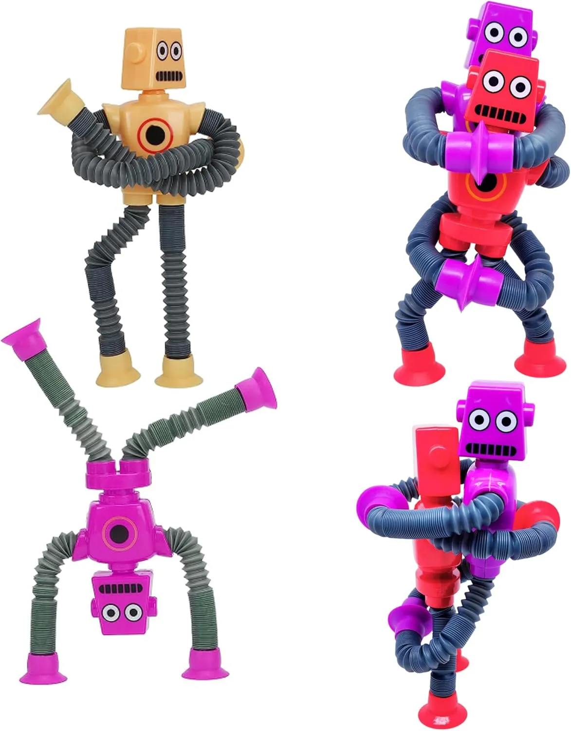 Kryfa Telescopic Robot Suction Cup Toy, Pop Tube Animals for Kids 3-5, 5-7, 8-12, Sucker Pop Tube Robot, Robot Fidget Toys for Toddlers (18 Pack)