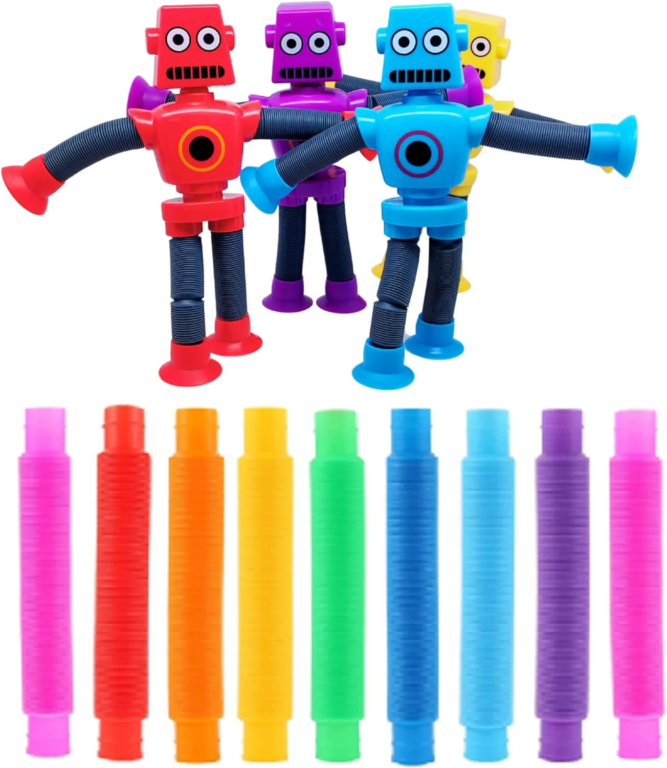 Kryfa Telescopic Robot Suction Cup Toy, Pop Tube Animals for Kids 3-5, 5-7, 8-12, Sucker Pop Tube Robot, Robot Fidget Toys for Toddlers (18 Pack)