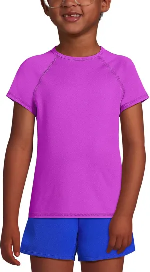 Lands' End Girls Slim Short Sleeve Crew Neck UPF 50 Swim Rash Guard
