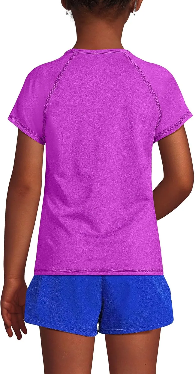 Lands' End Girls Slim Short Sleeve Crew Neck UPF 50 Swim Rash Guard
