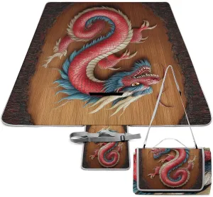 Large Beach Mat for Women Men Unisex, Foldable Waterproof Vintage Chinese Dragon Blanket for Outdoor Park Travel Picnic Accessories