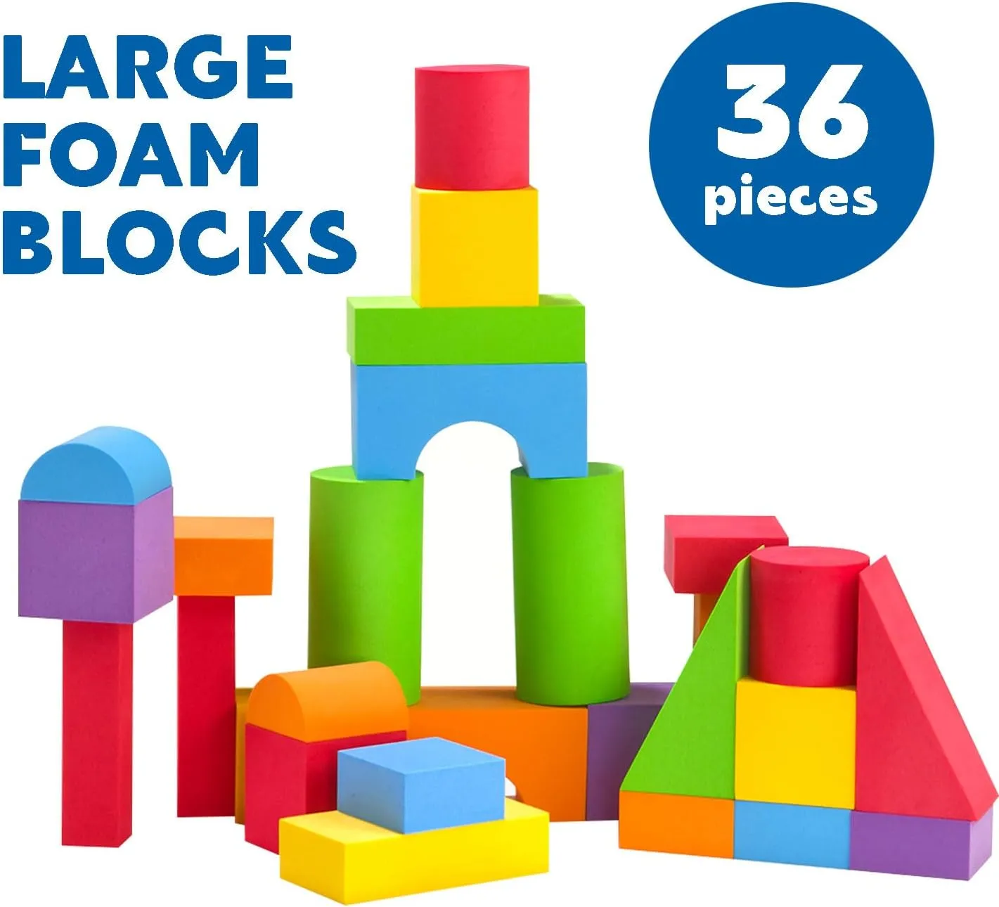 Large Building Blocks for Toddlers 2-3, Big Foam Building Blocks, Baby Bath Toys, Soft Stacking Blocks Set, Montessori & Sensory Learning Toys for 18  Month Old Boys & Girls (36PCS)