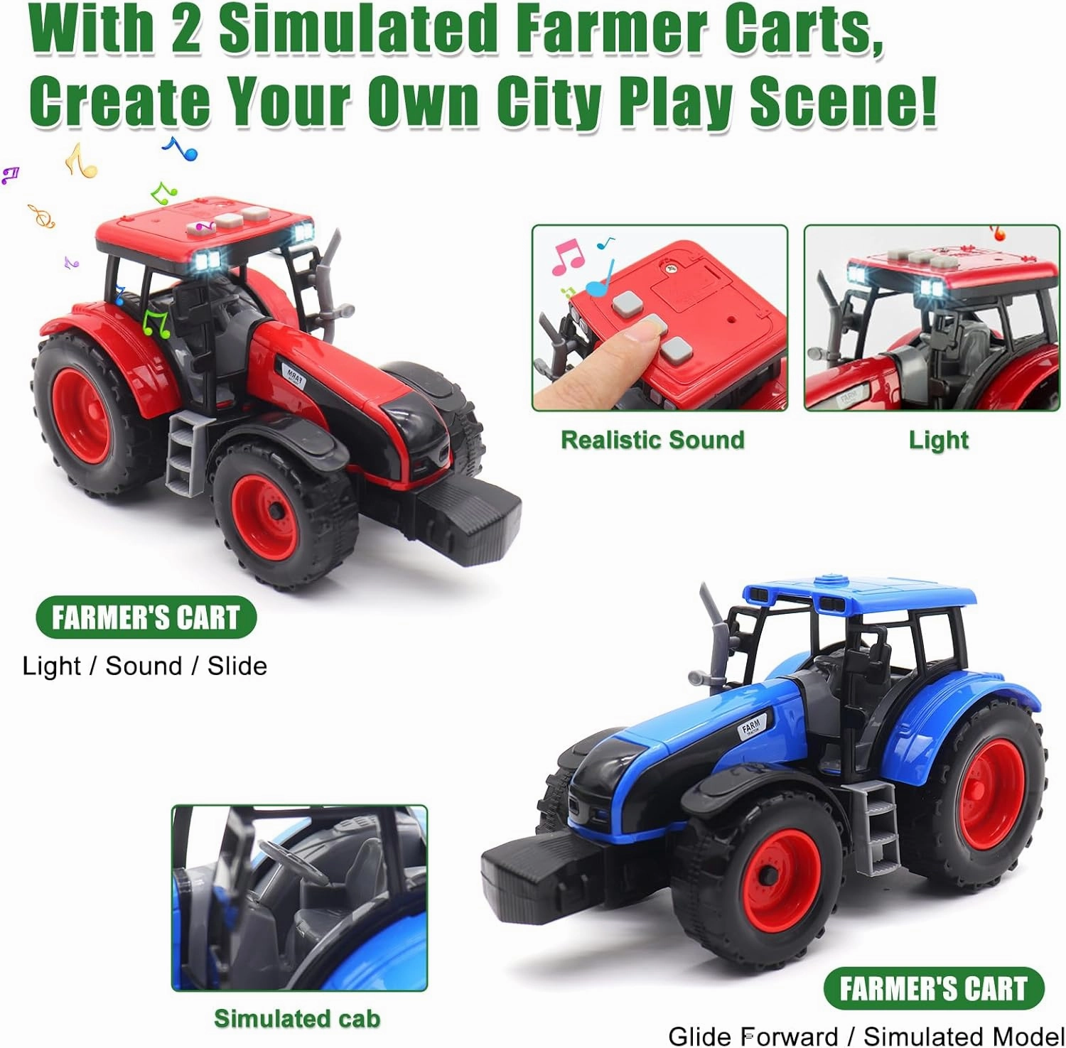 Large Flatbed Semi Truck, 25.6’’ Large Farm Truck Toy with 2 Tractors, Friction Powered Farm Transport Truck Tractor Toy with Light & Sound, Farm Toys Birthday Gift for Kids Aged 3-8