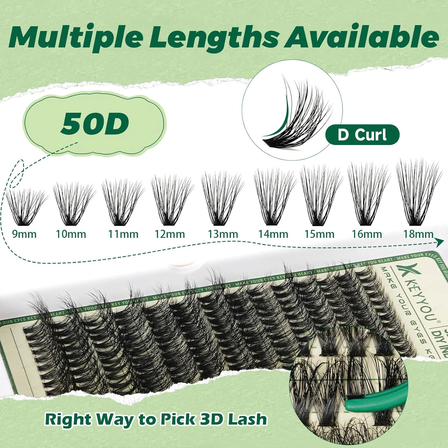 Lash Extension Kit 3D Effect Lash Clusters Kit 280pcs D Curl 9-18MIX Eyelash Extension Kit with Lash Bond and Seal,Tweezers,Remover and Brush for Volume(3D-50D-D-9-18MIX)