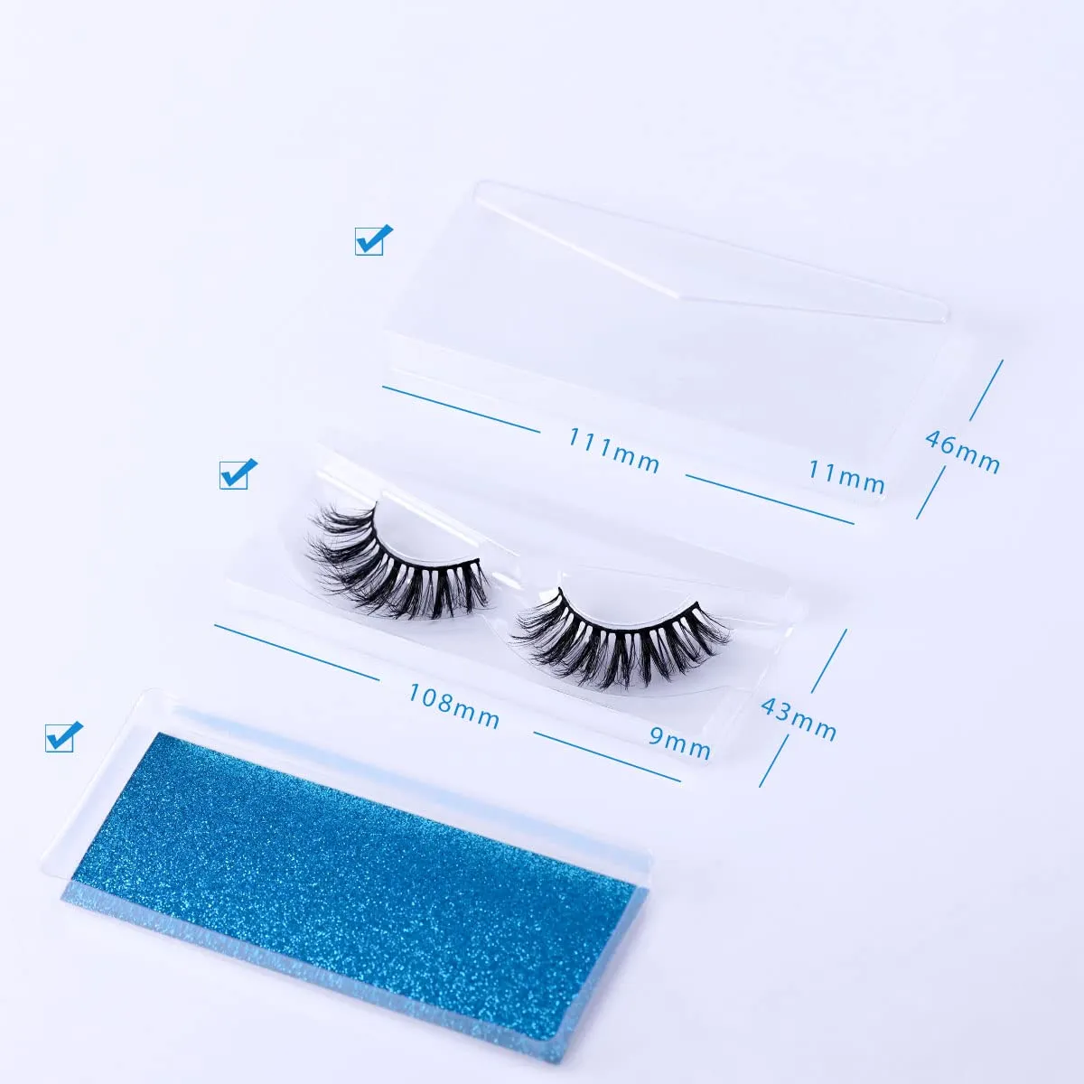 Lashes Bulk 50 Pairs Wholesale False Lash Pack Individual 15mm 18mm Full Eyelashes Fluffy Faux Mink Strip Eyelash with Glitter Cases