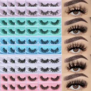 Lashes Bulk 50 Pairs Wholesale False Lash Pack Individual 15mm 18mm Full Eyelashes Fluffy Faux Mink Strip Eyelash with Glitter Cases