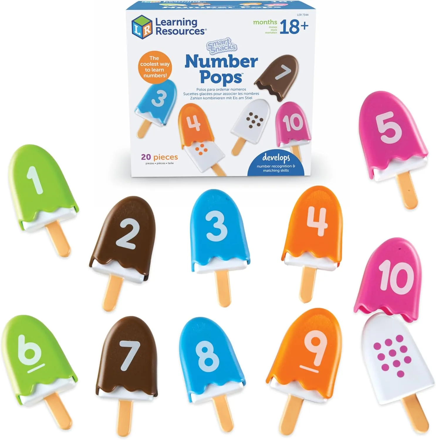 Learning Resources Smart Snacks Number Pops - 20 Pieces, Ages 2 ,Toddler Number Learning Toys, Preschool Math Games, Fine Motor Toys, Numbers for Kids