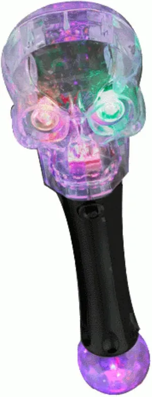 LED Flashing Spooky Cackling Skull Wand Multi-Color Halloween Toy with Interactive Laughter Sound