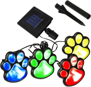 LED Paw Print Solar Lights, Set of 4 Dog,Cat,Puppy Animal Garden Lights Paw Lamp for Pathway,Lawn,Yard,Outdoor Decorations-Solar Paw(Colorful)