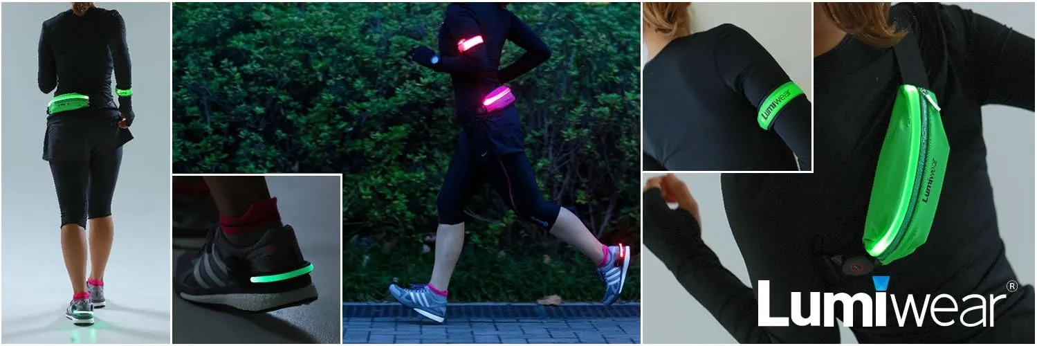 LED Reflective Running Belt with USB Rechargeable - Key, iPhone X 6 7 8 Plus Cell Phone Holder for Sports - Waist Fanny Pack for High Visibility During Walking and Cycling (White)