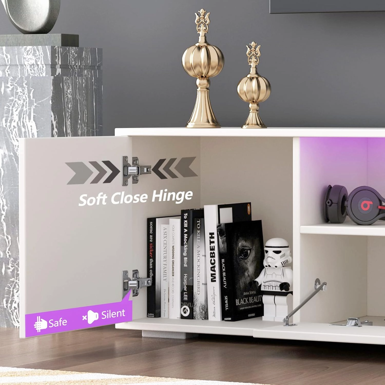 LED TV Stand for 75 Inch TV, High Gloss White 75 Inch TV Console Table, Modern Mirrored Entertainment Center with Storage Drawers and Lights for Living Room Gaming Room and Bedroom