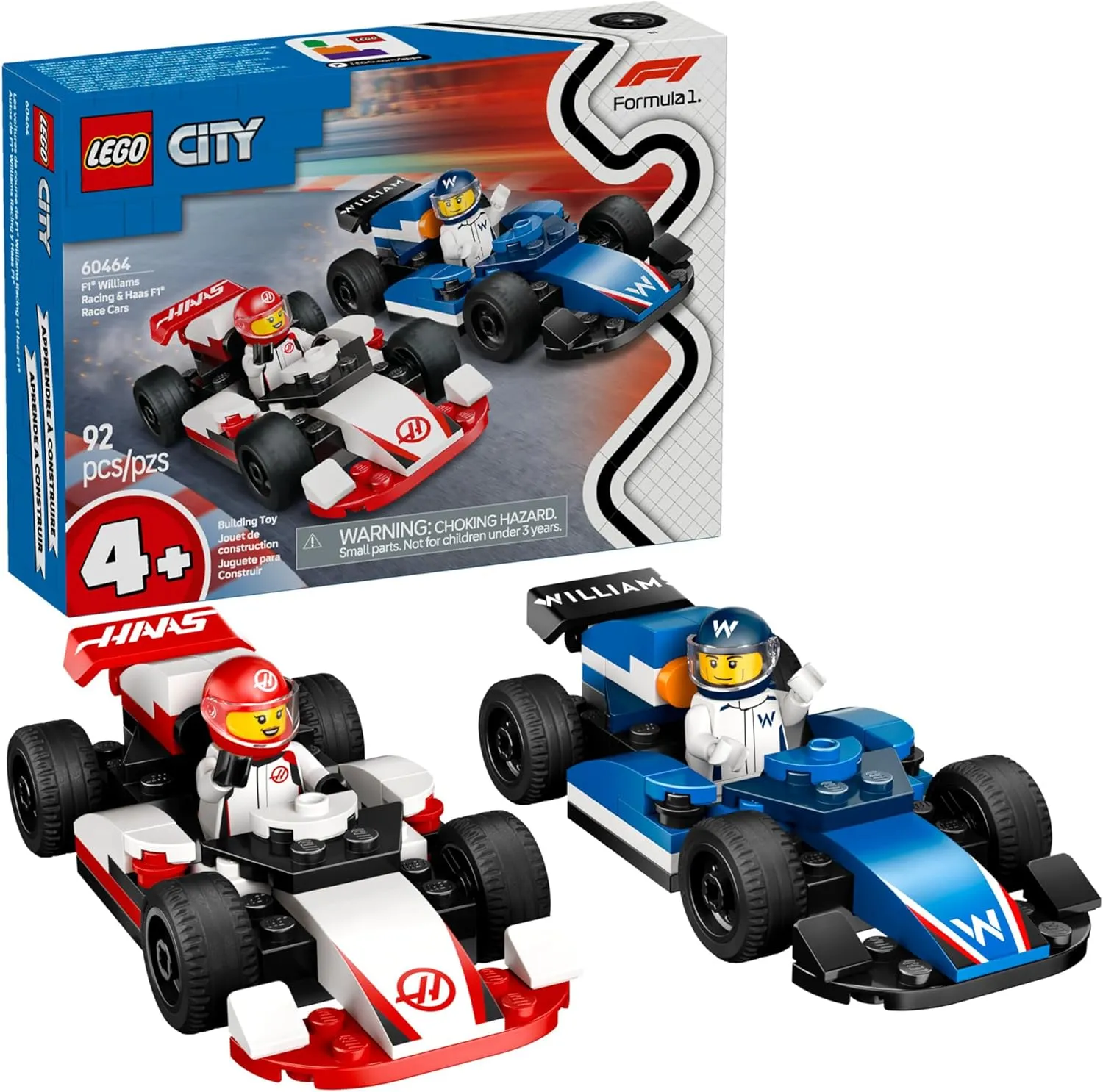 LEGO City F1 Williams Racing & Haas F1 Race Car Toys - Car Building Toy Set for Kids, Boys and Girls, Ages 4  - F1 Preschool Toy for Fans - Gift Idea for Birthdays - 60464