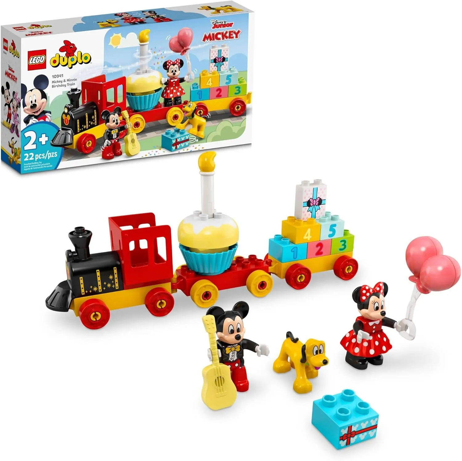 LEGO DUPLO Disney Mickey & Minnie Mouse Birthday Train - Building Toys for Toddlers with Number Bricks, Cake and Balloons, Early Learning and Motor Skill Toy, Great Gift for Girls, Boys Ages 2 , 10941