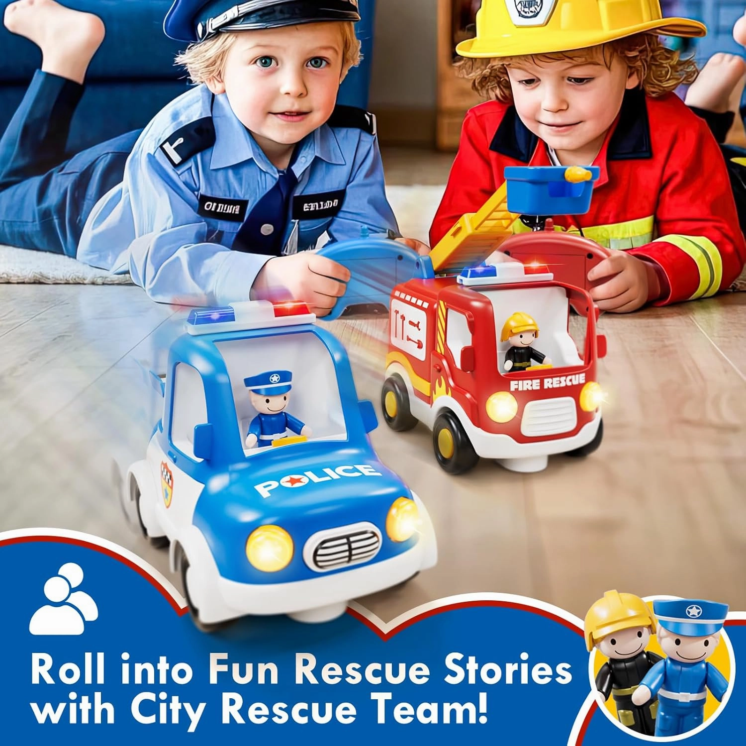 Lehoo Castle Remote Control Car for Toddlers, Fire Trucks for Toddlers 3-5, Remote Control Police Car Toy with Sounds & Lights, Toys for 3  Year Old Boys, Gifts for 3 4 5 Year Old Boys Girls