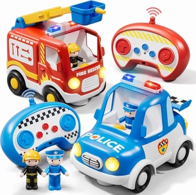 Lehoo Castle Remote Control Car for Toddlers, Fire Trucks for Toddlers 3-5, Remote Control Police Car Toy with Sounds & Lights, Toys for 3  Year Old Boys, Gifts for 3 4 5 Year Old Boys Girls