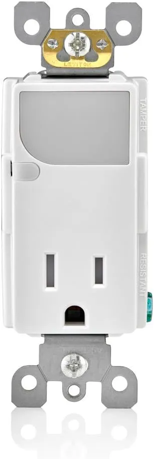 Leviton T6525-W 15-Amp 125V AC Combination Decora Tamper Resistant Receptacle with LED Guide Light, White