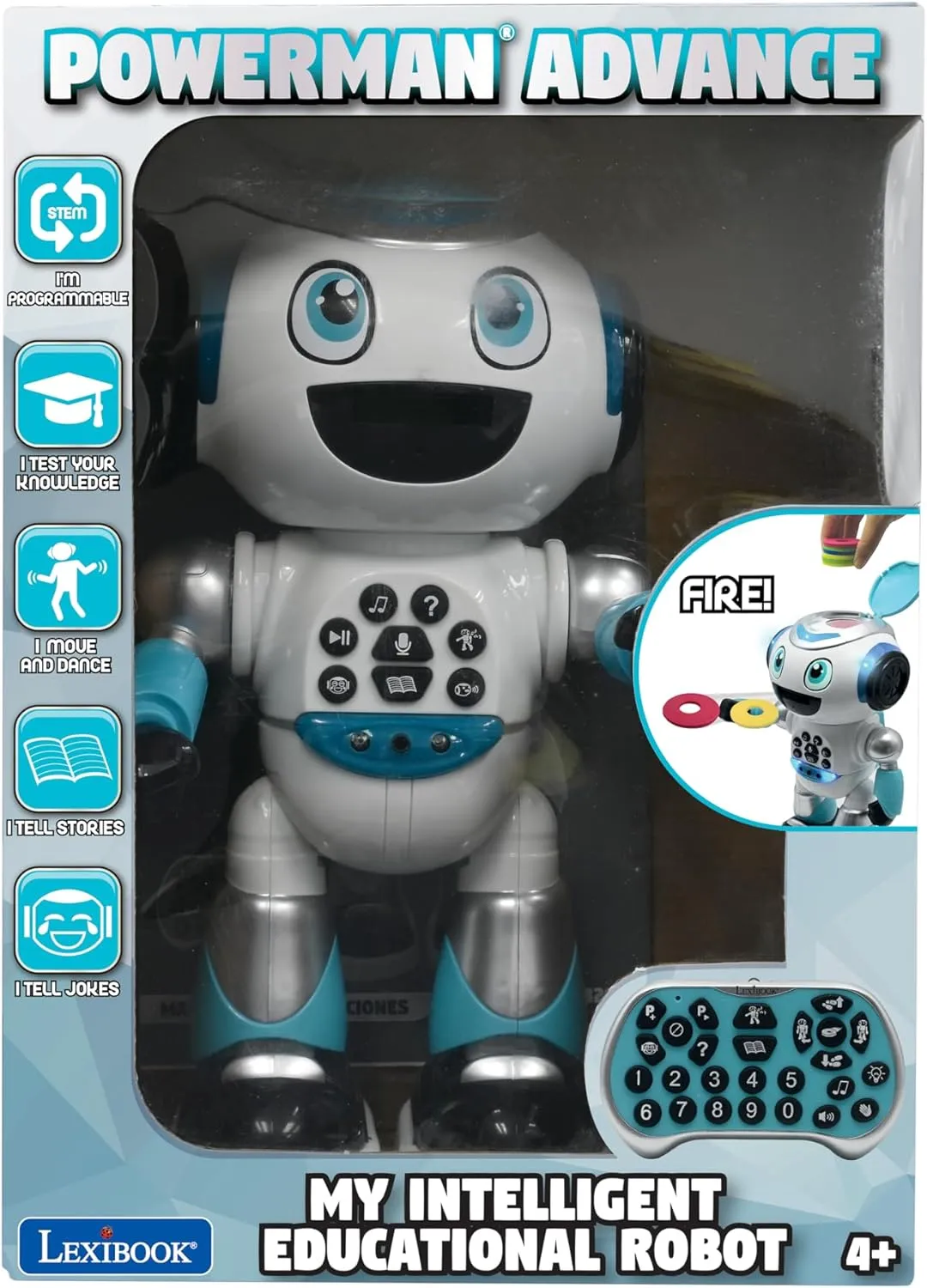 LEXiBOOK - Powerman Advance - Remote Control Robot, Interactive and Educational Toy for Children, Walks, Dances, Plays Music, Makes and Tells Stories, Educational quizzes, STEM programmable - ROB28EN