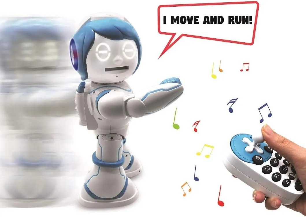 Lexibook Powerman Kid - Educational and Bilingual English/Spanish Robot - Walking Talking Dancing Singing Toy - STEM Programmable Telling Creating Stories - Quizzes Shooting Discs for Kids - ROB90US