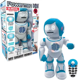 Lexibook Powerman Kid- Educational and Bilingual English/Spanish Robot - Walking Talking Dancing Toy - STEM Programmable Creating Stories - Quizzes Shooting Discs- ROB90EN