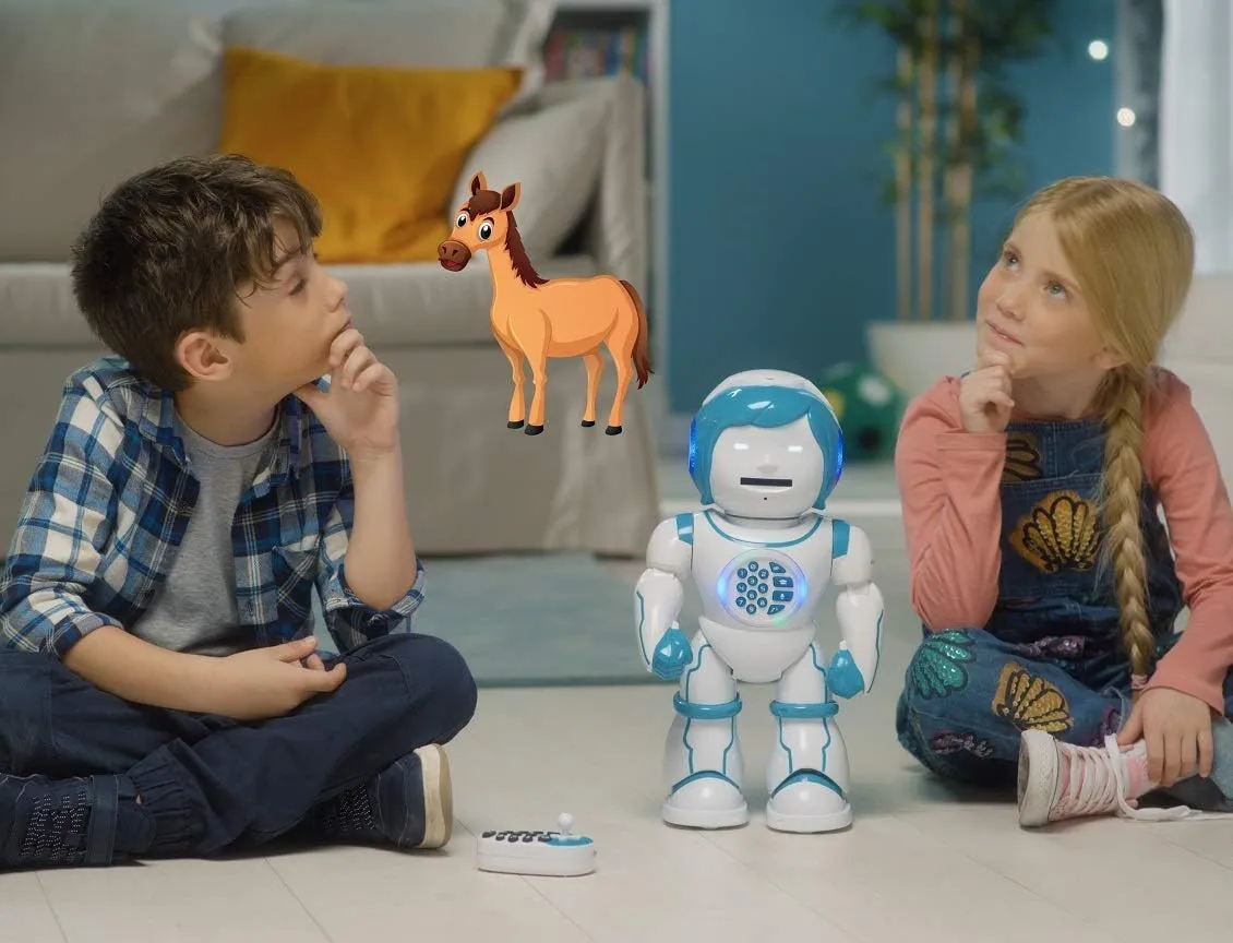 Lexibook Powerman Kid- Educational and Bilingual English/Spanish Robot - Walking Talking Dancing Toy - STEM Programmable Creating Stories - Quizzes Shooting Discs- ROB90EN
