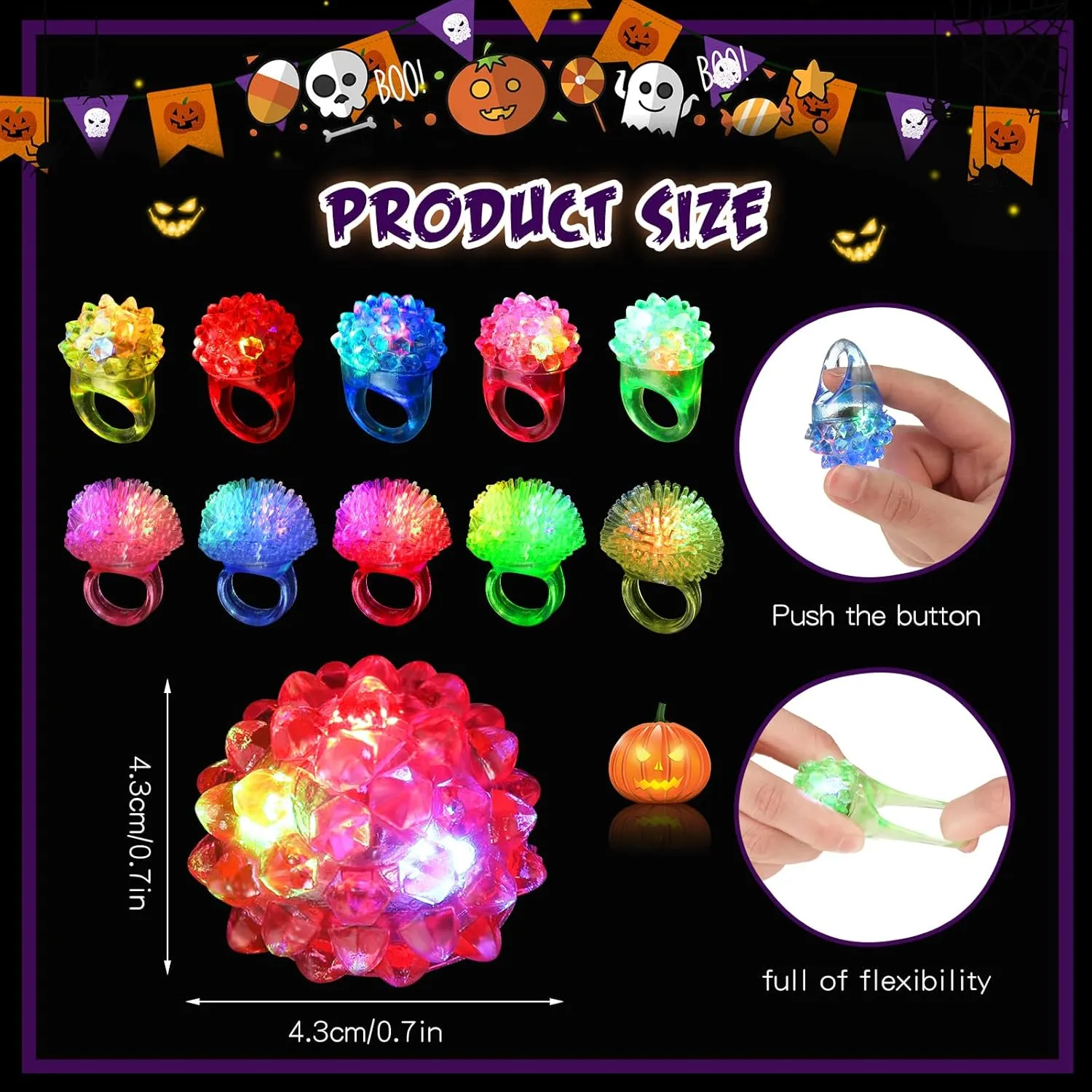 Leyndo 300 Pack Colorful LED Light up Rings End of Year Graduation Gifts for Student Glow in the Dark Rings Dj Party Favors Flash Jelly Lights for Classroom Prizes, Goodie Bag, Birthday Party (Mixed)