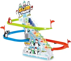 Liberty Imports Musical Orbit Chasing Race Track Game Set - Playful Roller Coaster Playset with Led Flashing Lights and Music On/Off Button for Toddlers ad Kids (Penguin)