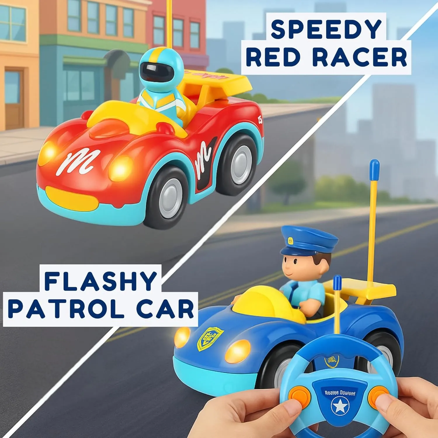 Liberty Imports My First Cartoon RC Remote Control Cars for Toddlers Ages 1-3, Radio Control Toy for Baby, Kids 18 Months  (Race Car   Police Car)