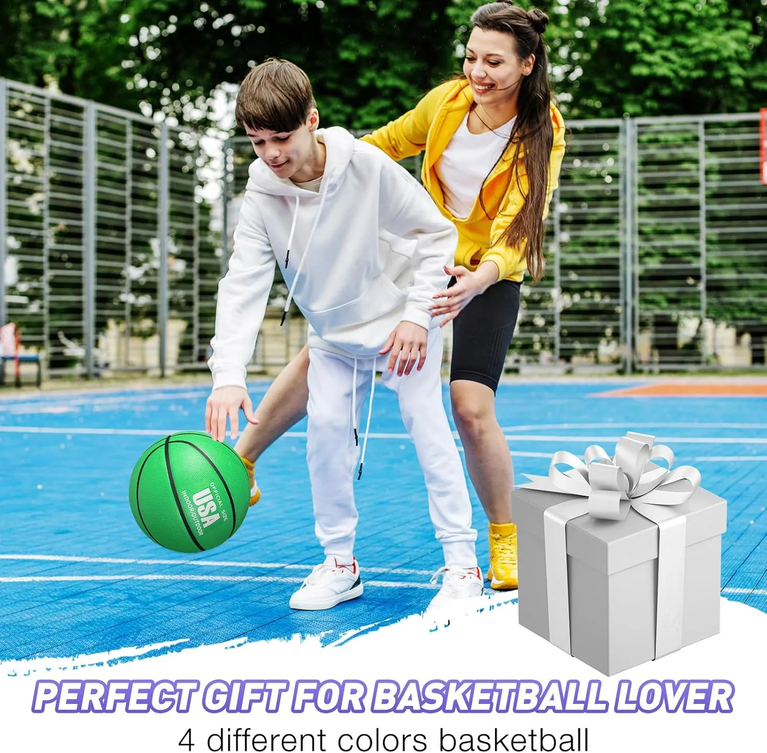 Libima 4 Pcs Rubber Basketball with Pump Official Indoor Outdoor Basketball Sport Gift for Game Practice Training Kids Teens Adults Streetbballs