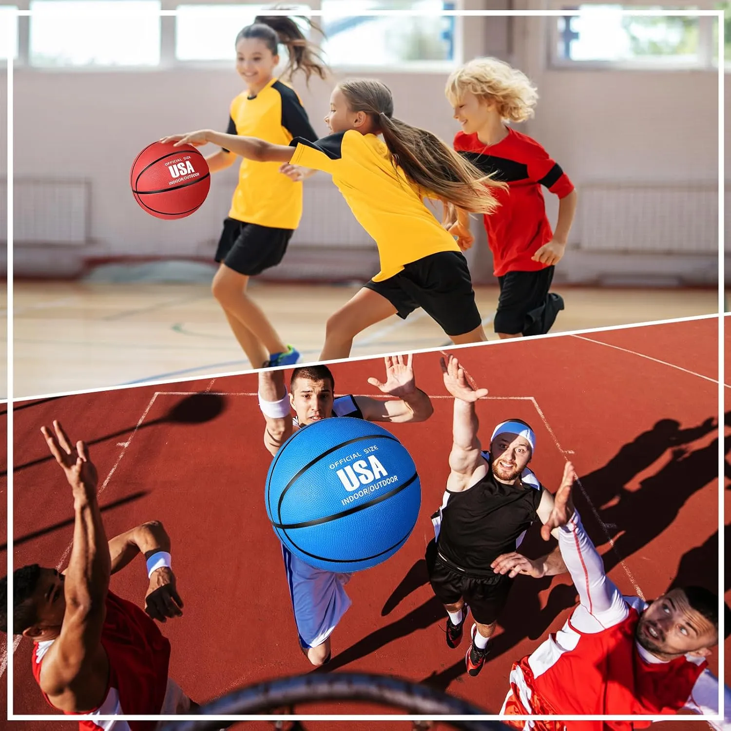 Libima 4 Pcs Rubber Basketball with Pump Official Indoor Outdoor Basketball Sport Gift for Game Practice Training Kids Teens Adults Streetbballs
