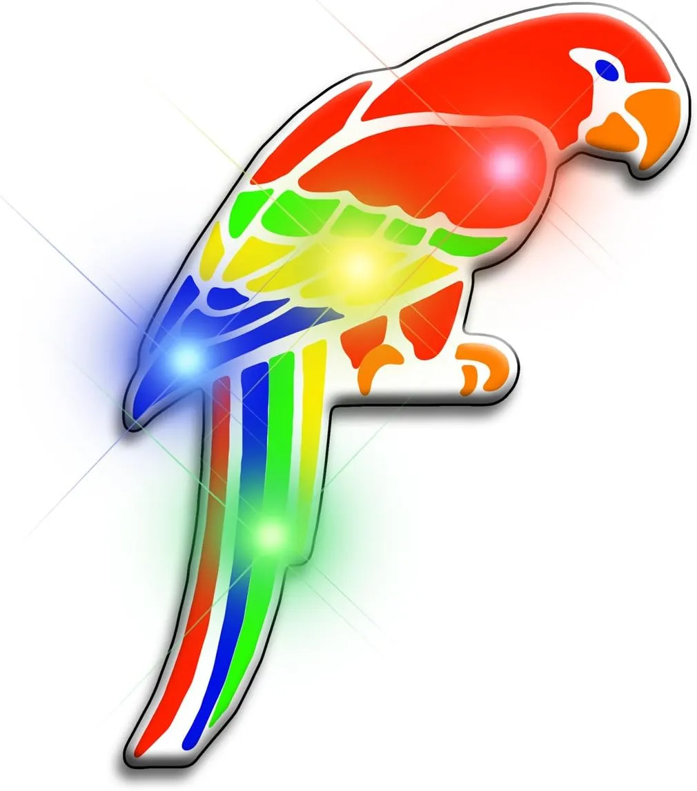 Light Up Parrot Flashing Blinking LED Body Light Lapel Pins (Set of 5)