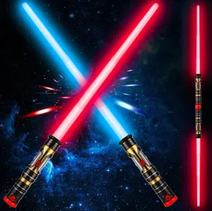 Light Up Sword 2-in-1 Led (3 Colors) Fx Dual Saber Sword Set with Sound(Motion Sensitive) and Expandable Handle for Galaxy War Fighters and Warriors, Halloween Party, Kid, Birthday Presents