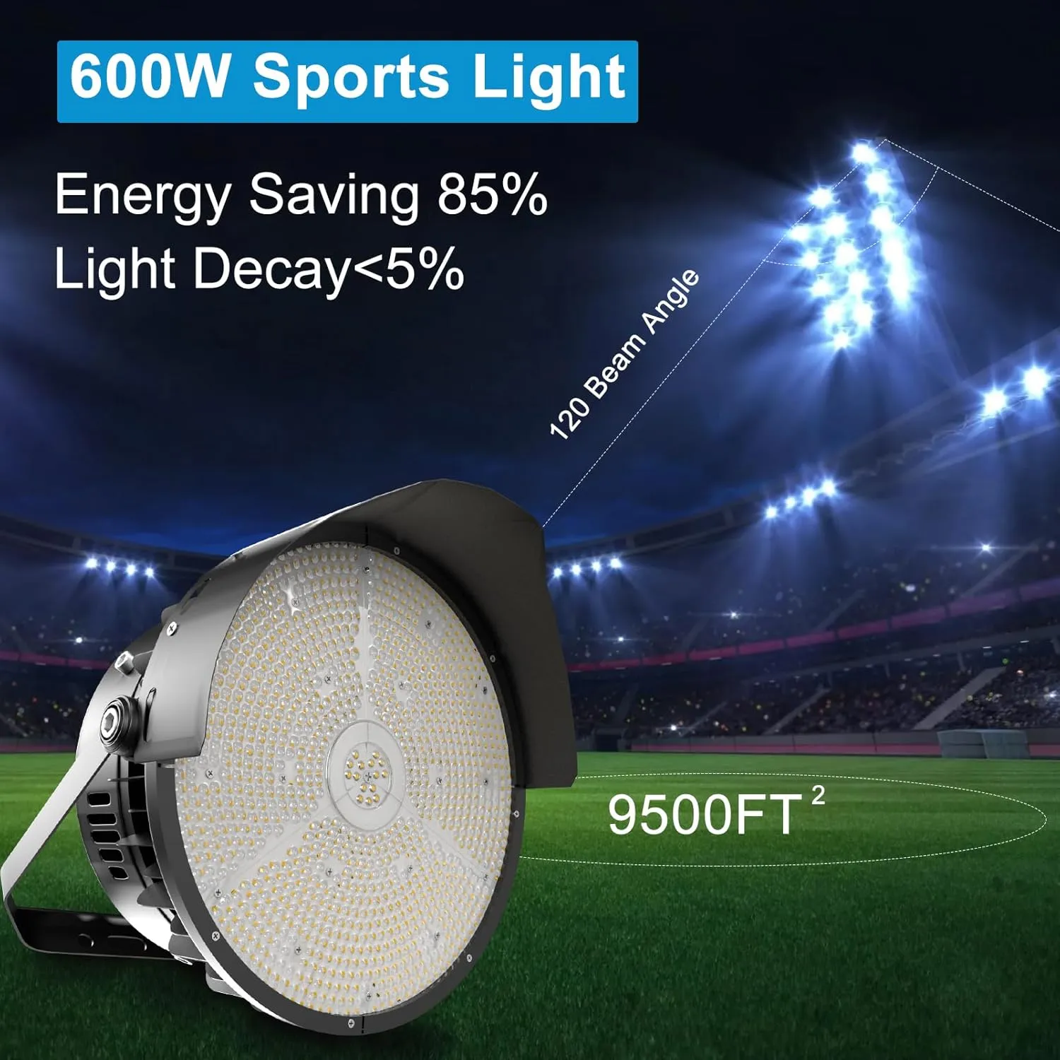Lightdot 600W LED Stadium Lights with Reflector (Reduce Light Loss, Can Be Removed) 100-277V 90000Lm Commercial LED Sport Lights with US Hook/Bracket Mount for Sport Fields/Courts-1Pack