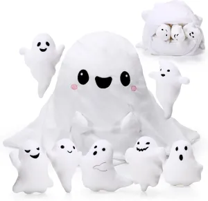 Liliful 16 Inch Ghost Plush Toy Sets Adorable Ghost Stuffed Animal Mommy Pillow with 7 Cute Plush Babies Soft Funny White Ghost Plushies Gift for Boys Girls Birthday Holiday(Smile)