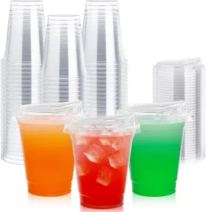 Lilymicky [100 PACK] 12 oz Clear Plastic Cups With Strawless Sip Lids, Disposable Plastic Cups With Sip Through Lids for Ice Coffee, Smoothie, Slurpee, or Any Cold Drinks