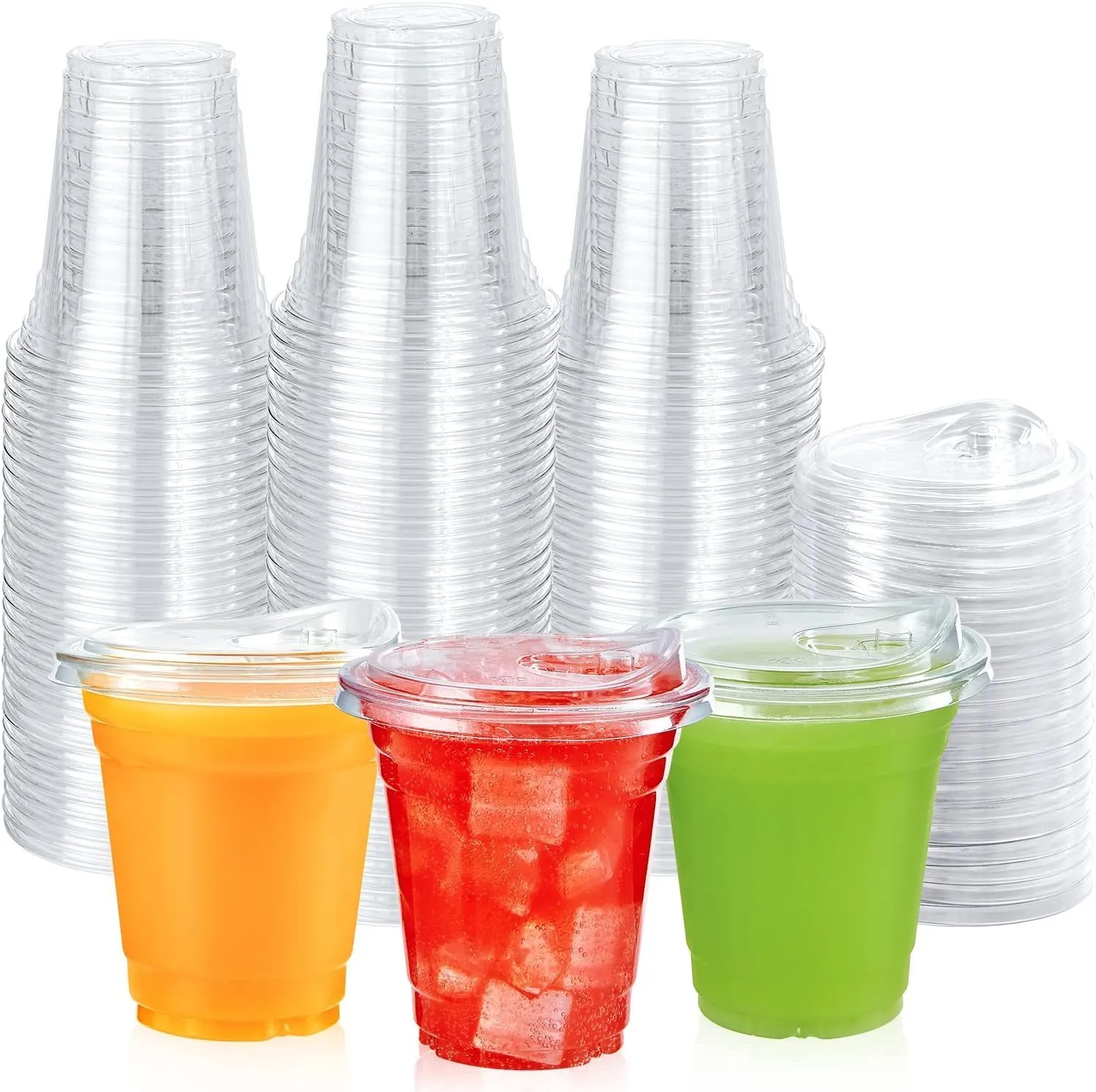 Lilymicky [100 PACK] 12 oz Clear Plastic Cups With Strawless Sip Lids, Disposable Plastic Cups With Sip Through Lids for Ice Coffee, Smoothie, Slurpee, or Any Cold Drinks