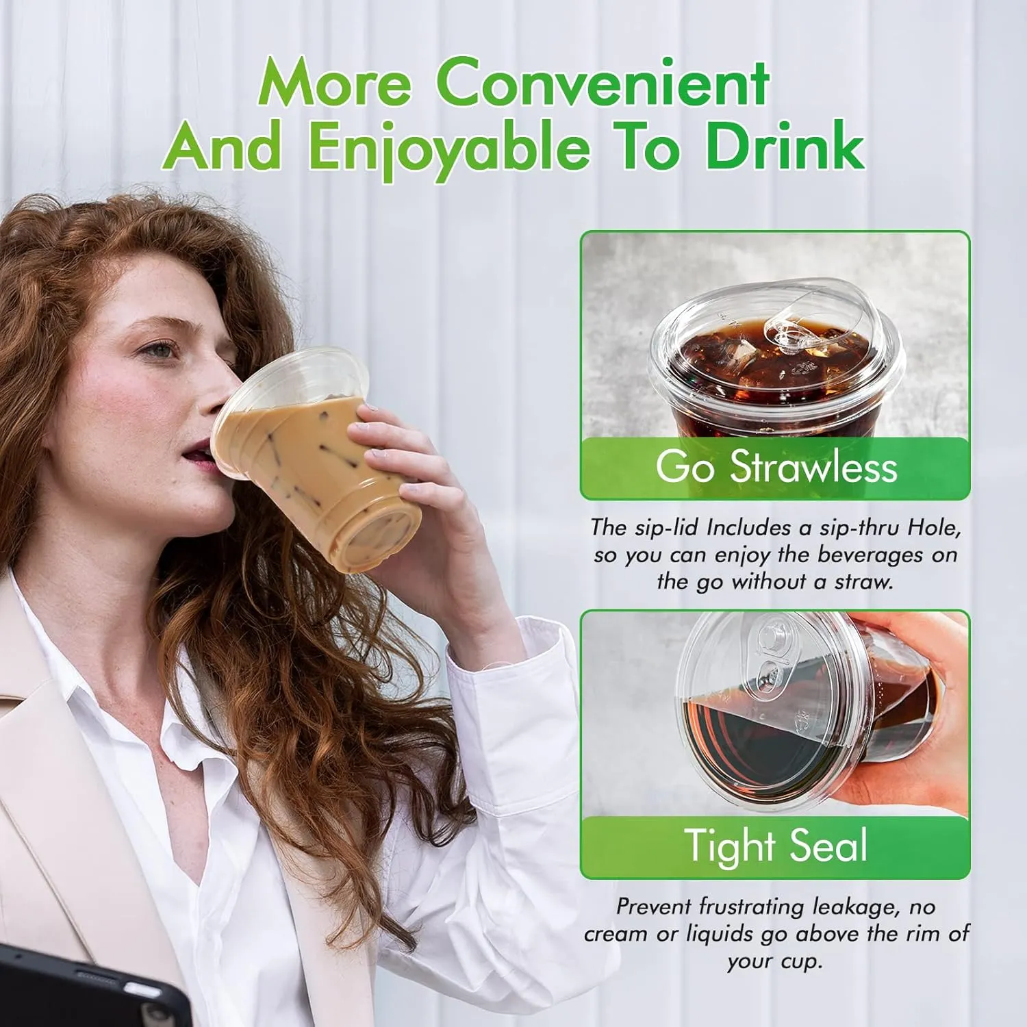 Lilymicky [100 PACK] 12 oz Clear Plastic Cups With Strawless Sip Lids, Disposable Plastic Cups With Sip Through Lids for Ice Coffee, Smoothie, Slurpee, or Any Cold Drinks