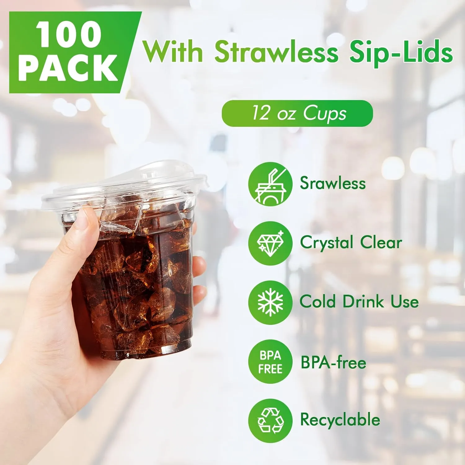 Lilymicky [100 PACK] 12 oz Clear Plastic Cups With Strawless Sip Lids, Disposable Plastic Cups With Sip Through Lids for Ice Coffee, Smoothie, Slurpee, or Any Cold Drinks