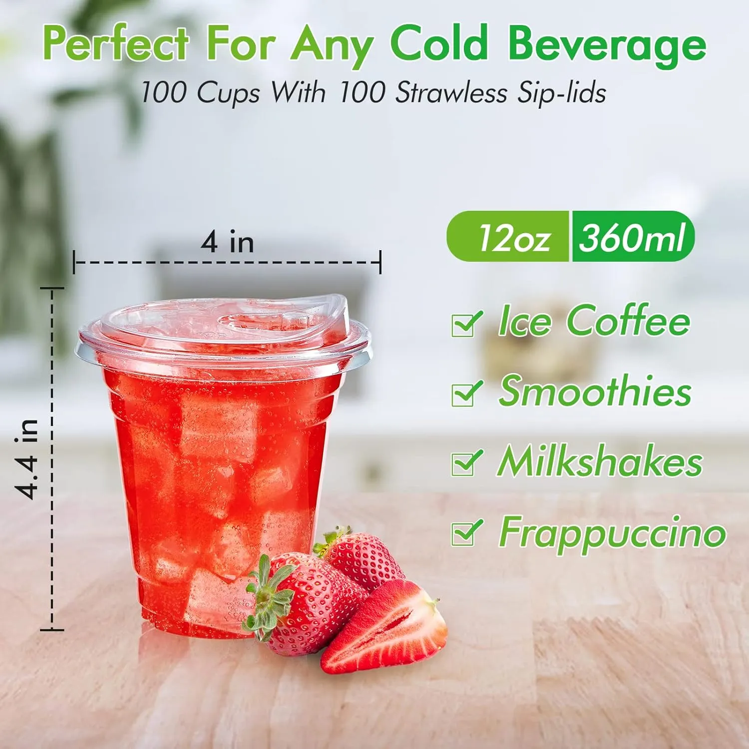 Lilymicky [100 PACK] 12 oz Clear Plastic Cups With Strawless Sip Lids, Disposable Plastic Cups With Sip Through Lids for Ice Coffee, Smoothie, Slurpee, or Any Cold Drinks