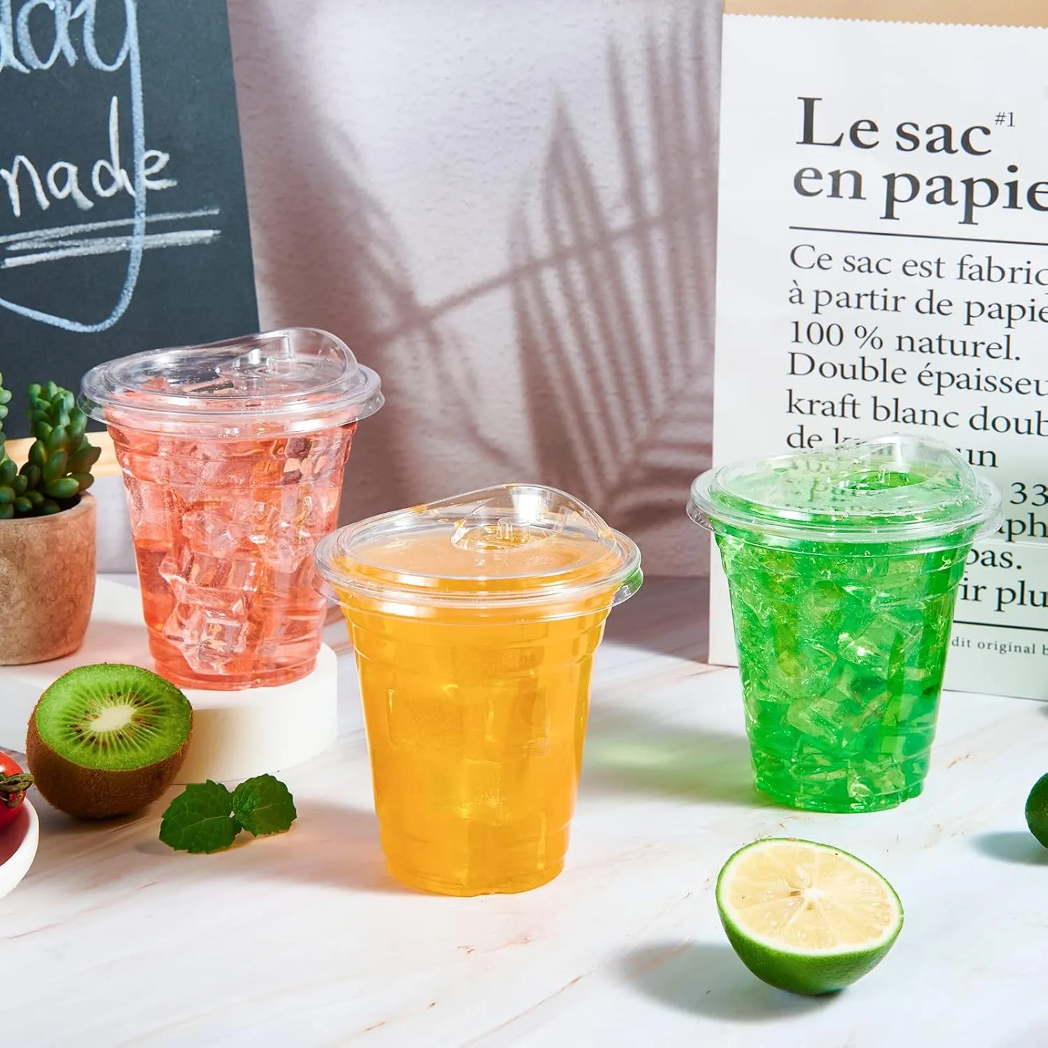 Lilymicky [100 PACK] 12 oz Clear Plastic Cups With Strawless Sip Lids, Disposable Plastic Cups With Sip Through Lids for Ice Coffee, Smoothie, Slurpee, or Any Cold Drinks