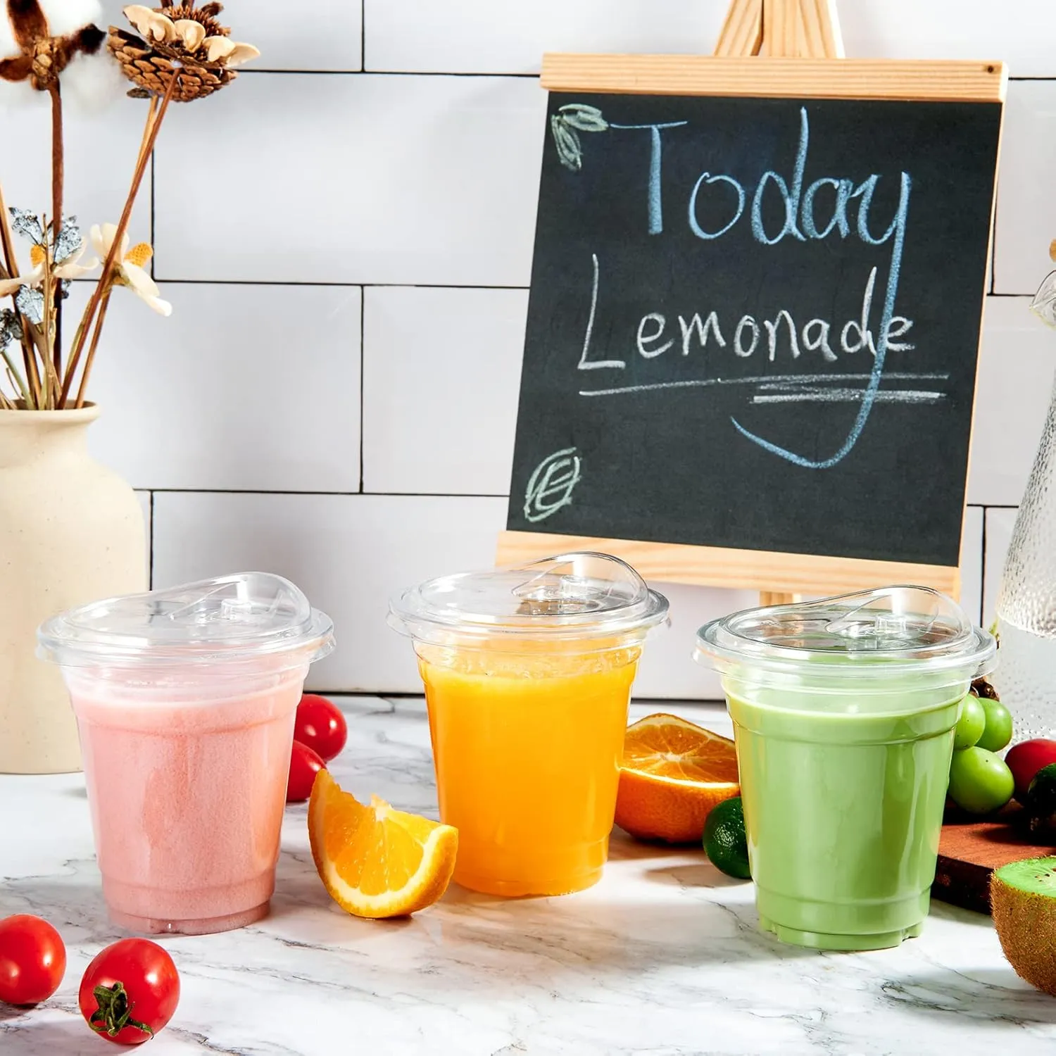 Lilymicky [100 PACK] 12 oz Clear Plastic Cups With Strawless Sip Lids, Disposable Plastic Cups With Sip Through Lids for Ice Coffee, Smoothie, Slurpee, or Any Cold Drinks