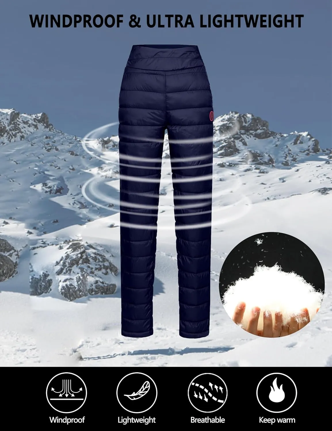 Little Donkey Andy Women's Puffer Pants Lightweight Warm Puffy Quilted Pants Winter Snow Ski Trousers