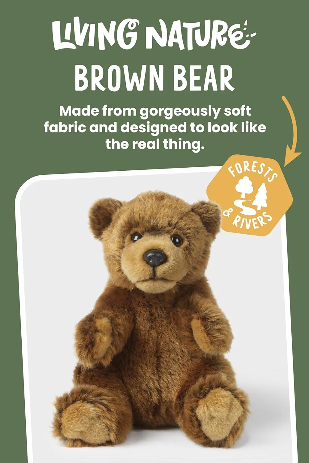 Living Nature Teddy Brown Bear Stuffed Animal | Fluffy Animal | Soft Toy Gift for Kids | 6 inches